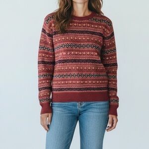 Laura Ashley Vintage 100% Wool Long Sleeve Pullover Sweater Red Medium Large M/L